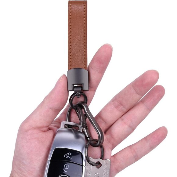 🆕 Men Brown Genuine Leather Car Keychain Universal Fob Holder Anti-Lost D-Ring - Picture 4 of 6